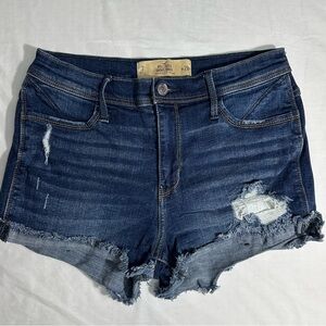 Hollister Navy Distressed Jean Shorts high rise 2’’ inseam size 7, 28 W
